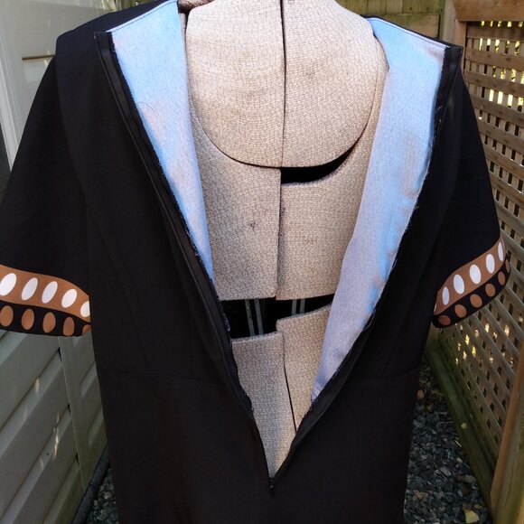 Handmade Mennonite Cape Dress 45.5" Bust 39.5" Waist Modest Black Brown - Picture 2 of 9